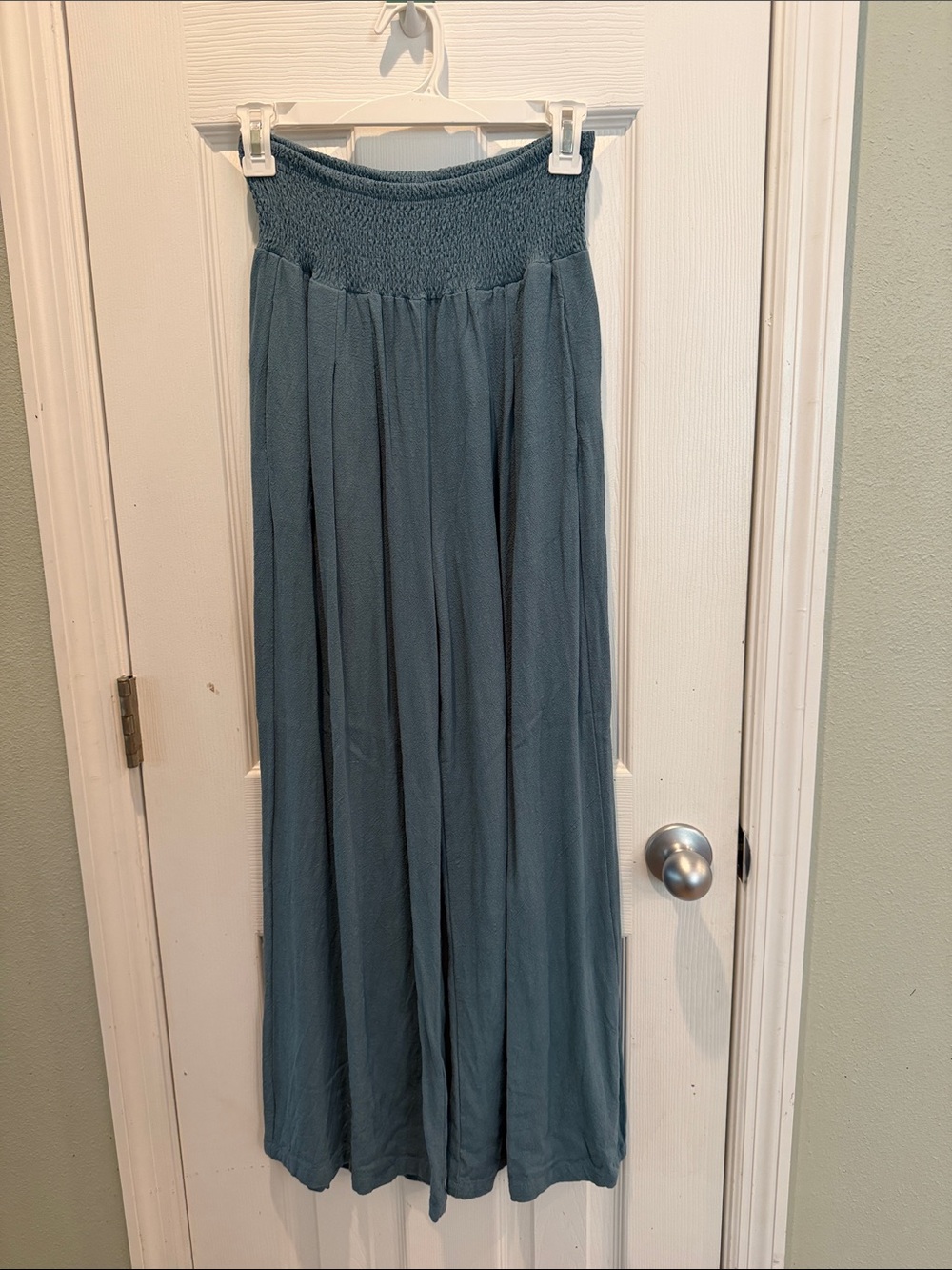 Smocked Waist Wide Leg Pant - Teal Blue